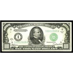 Fr. 2212-I $1000 1934A Mule Federal Reserve Note. Very Fr. 2212-I $1000 1934A Mule Federal Reserve N