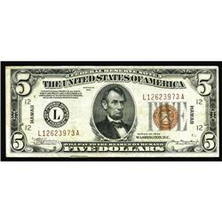 Fr. 2301 $5 1934 Hawaii Federal Reserve Note. Very Fine Fr. 2301 $5 1934 Hawaii Federal Reserve Note