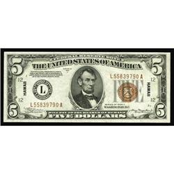 Fr. 2302 $5 1934A Hawaii Federal Reserve Note. Very Cho Fr. 2302 $5 1934A Hawaii Federal Reserve Not