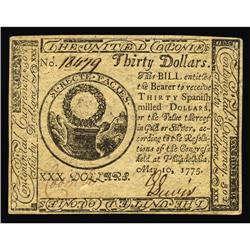Continental Currency May 10, 1775 $30 Very Choice New. Continental Currency May 10, 1775 $30 Very Ch