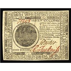 Continental Currency November 29, 1775 $7 Very Choice N Continental Currency November 29, 1775 $7 Ve