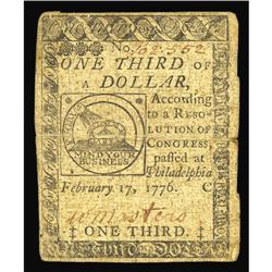 Continental Currency February 17, 1776 $1/3 Very Fine. Continental Currency February 17, 1776 $1/3 V