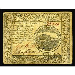 Continental Currency February 17, 1776 $4 VF-XF Continental Currency February 17, 1776 $4 Very Fine-