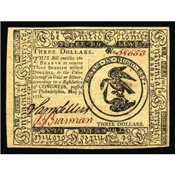 Continental Currency May 9, 1776 $3 Very Choice New. Be Continental Currency May 9, 1776 $3 Very Cho
