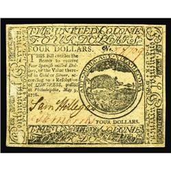 Continental Currency May 9, 1776 $4 Choice About New. I Continental Currency May 9, 1776 $4 Choice A