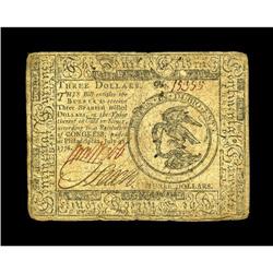 Continental Currency July 22, 1776 $3 Fine. Nice signat Continental Currency July 22, 1776 $3 Fine.
