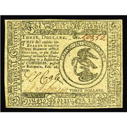 Continental Currency February 26, 1777 $3 Very Choice N Continental Currency February 26, 1777 $3 Ve