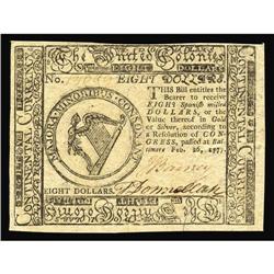 Continental Currency February 26, 1777 $8 Very Choice N Continental Currency February 26, 1777 $8 Ve