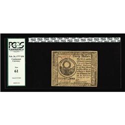 Continental Currency February 26, 1777 $30 PCGS New 61. Continental Currency February 26, 1777 $30 P