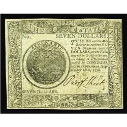 Continental Currency September 26, 1778 $7 Counterfeit Continental Currency September 26, 1778 $7 Co