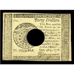 Continental Currency September 26, 1778 $40 Choice Abou Continental Currency September 26, 1778 $40 