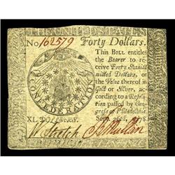Continental Currency September 26, 1778 $40 Extremely F Continental Currency September 26, 1778 $40 