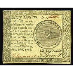 Continental Currency September 26, 1778 $60 About New. Continental Currency September 26, 1778 $60 A