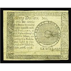 Continental Currency September 26, 1778 $60 Counterfeit Continental Currency September 26, 1778 $60 