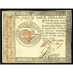 Continental Currency January 14, 1779 $4 Choice About N Continental Currency January 14, 1779 $4 Cho