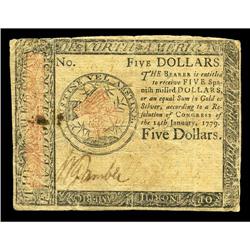 Continental Currency January 14, 1779 $5 Very Fine. Det Continental Currency January 14, 1779 $5 Ver
