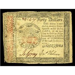 Continental Currency January 14, 1779 $40 Fine-Very Fin Continental Currency January 14, 1779 $40 Fi