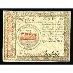 Continental Currency January 14, 1779 $50 Very Choice N Continental Currency January 14, 1779 $50 Ve