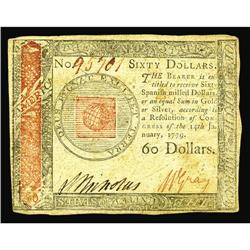 Continental Currency January 14, 1779 $60 Extremely Fin Continental Currency January 14, 1779 $60 Ex