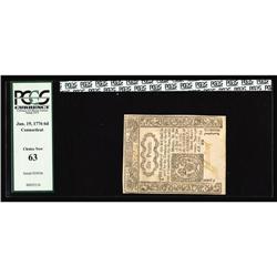 Connecticut June 19, 1776 6d PCGS Choice New 63. This u Connecticut June 19, 1776 6d PCGS Choice New