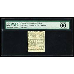 Connecticut October 11, 1777 3d PMG Gem Uncirculated 66 Connecticut October 11, 1777 3d PMG Gem Unci