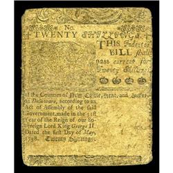 Delaware May 1, 1758 20s Very Fine. This ornate note re Delaware May 1, 1758 20s Very Fine.