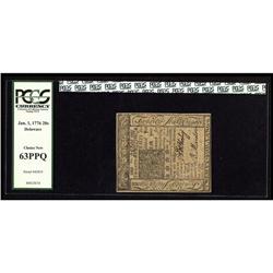 Delaware January 1, 1776 20s PCGS Choice New 63PPQ. Som Delaware January 1, 1776 20s PCGS Choice New