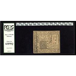 Delaware January 1, 1776 20s PCGS Choice New 63PPQ. Ful Delaware January 1, 1776 20s PCGS Choice New