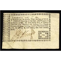 Georgia 1776 6d Choice Extremely Fine. Georgia 1776 6d Choice Extremely Fine.