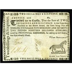 Georgia 1776 2s/6d Extremely Fine. This shilling-denomi Georgia 1776 2s/6d Extremely Fine.