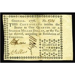 Georgia 1776 $1/4 Extremely Fine-About New. Georgia 1776 $1/4 Extremely Fine-About New.