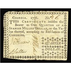 Georgia 1776 $1/4 Very Fine. The center split has been Georgia 1776 $1/4 Very Fine.