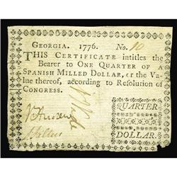 Georgia 1776 $1/4 Very Fine. a VERY SCARCE two-note iss Georgia 1776 $1/4 Very Fine.