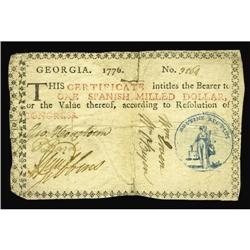 Georgia 1776 $1 Choice Very Fine. The only repair on th Georgia 1776 $1 Choice Very Fine.