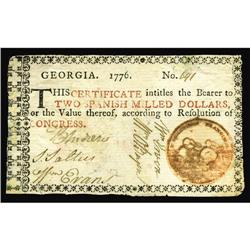 Georgia 1776 $2 Very Fine. This is a rare note in any g Georgia 1776 $2 Very Fine.