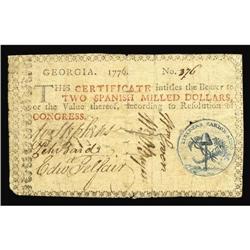 Georgia 1776 $2 Very Fine. Georgia 1776 $2 Very Fine.