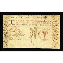 Georgia 1776 $10 Very Fine. A handsome enough note, but Georgia 1776 $10 Very Fine.