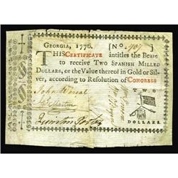 Georgia 1776 $2 Fine. We''ve net graded this scarce not Georgia 1776 $2 Fine.
