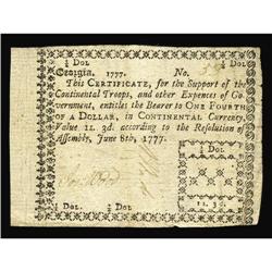 Georgia June 8, 1777 $1/4 Very Fine-Extremely Fine. Georgia June 8, 1777 $1/4 Very Fine-Extremely Fi