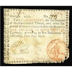 Georgia June 8, 1777 $1 Very Fine. The lower-right corn Georgia June 8, 1777 $1 Very Fine.