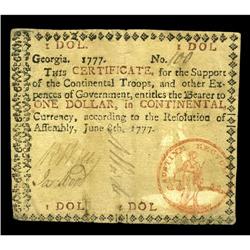 Georgia June 8, 1777 $1 Fine. The note is evenly toned Georgia June 8, 1777 $1 Fine.