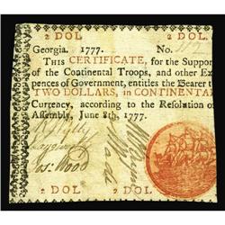 Georgia June 8, 1777 $2 Very Fine-Extremely Fine. Probl Georgia June 8, 1777 $2 Very Fine-Extremely 