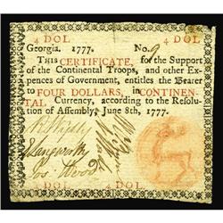 Georgia June 8, 1777 $4 Very Fine. Georgia June 8, 1777 $4 Very Fine.