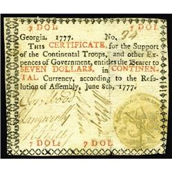 Georgia June 8, 1777 $7 Very Fine. The details on the f Georgia June 8, 1777 $7 Very Fine.