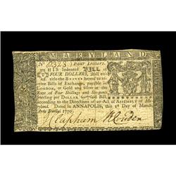 Maryland March 1, 1770 $4 Extremely Fine. This example Maryland March 1, 1770 $4 Extremely Fine.