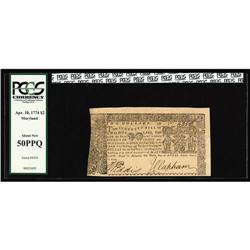Maryland April 10, 1774 $2 PCGS About New 50PPQ. An ext Maryland April 10, 1774 $2 PCGS About New 50