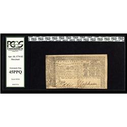 Maryland April 10, 1774 $2 PCGS Extremely Fine 45PPQ. B Maryland April 10, 1774 $2 PCGS Extremely Fi