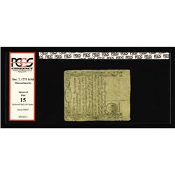 Massachusetts December 7, 1775 1s/4d PCGS Apparent Fine Massachusetts December 7, 1775 1s/4d PCGS Ap