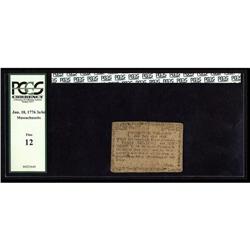 Massachusetts June 18, 1776 3s/6d PCGS Fine 12. An orig Massachusetts June 18, 1776 3s/6d PCGS Fine 