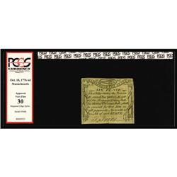 Massachusetts October 18, 1776 6d PCGS Apparent Very Fi Massachusetts October 18, 1776 6d PCGS Appar